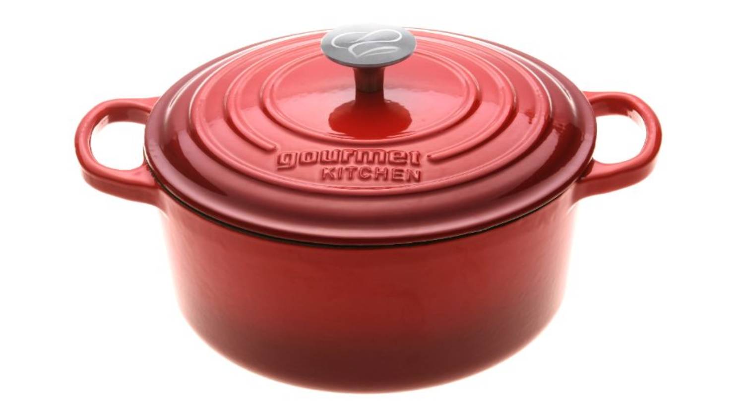 Gourmet Kitchen Cast Iron Casserole Dish 24cm - Cherry Red