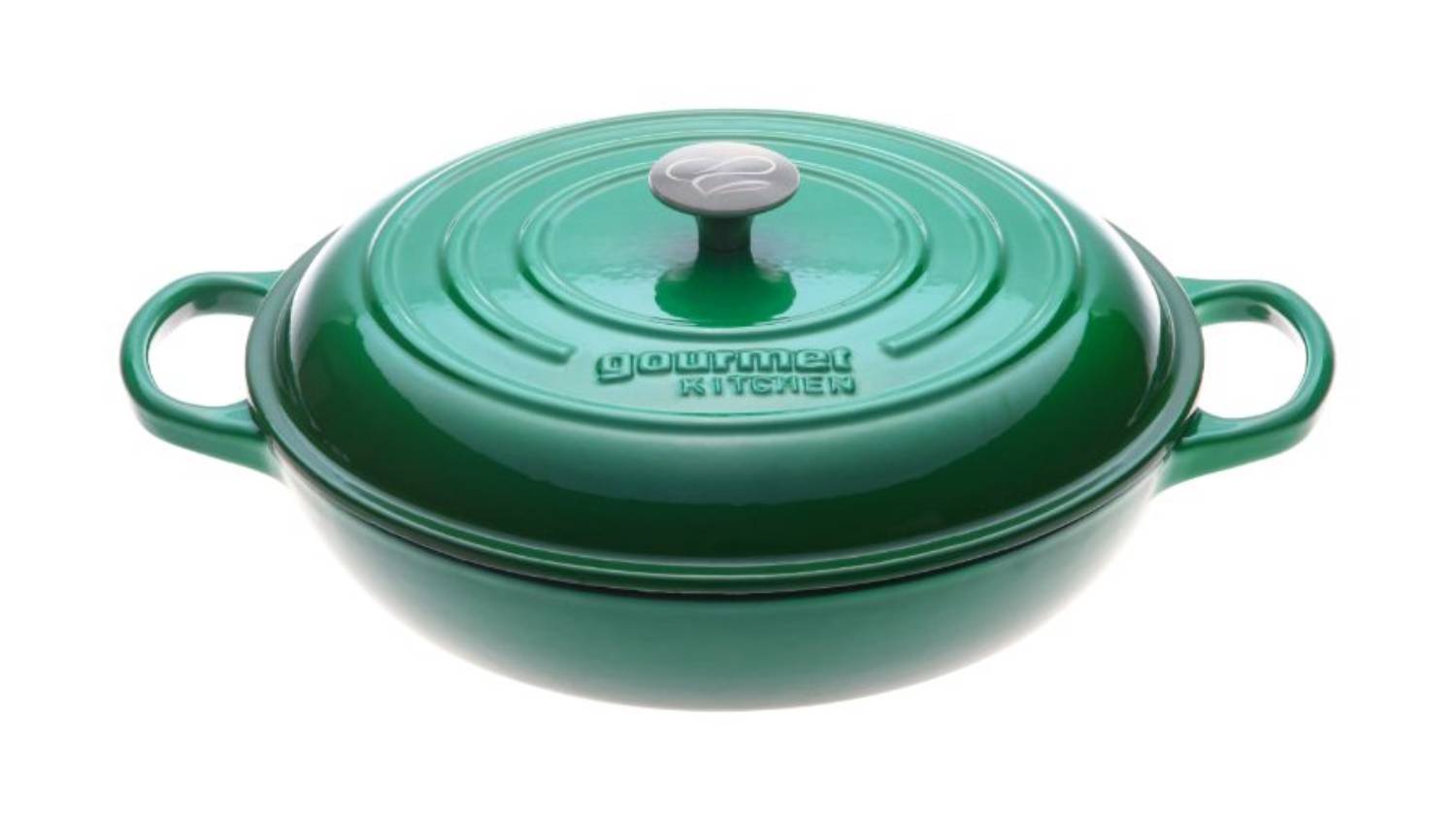 Gourmet Kitchen Cast Iron Shallow Casserole Dish 30cm - Eden Green