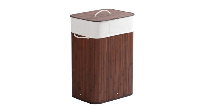 Sherwood Bamboo Rectangular Tall Laundry Hamper w/ Cover - Brown