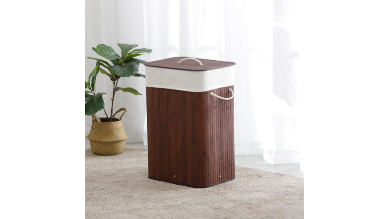 Sherwood Bamboo Rectangular Tall Laundry Hamper w/ Cover - Brown