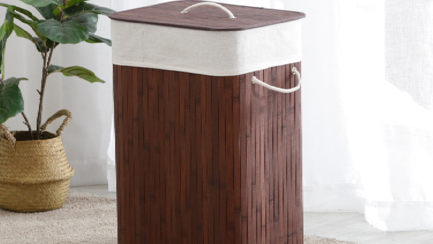Sherwood Bamboo Rectangular Tall Laundry Hamper w/ Cover - Brown