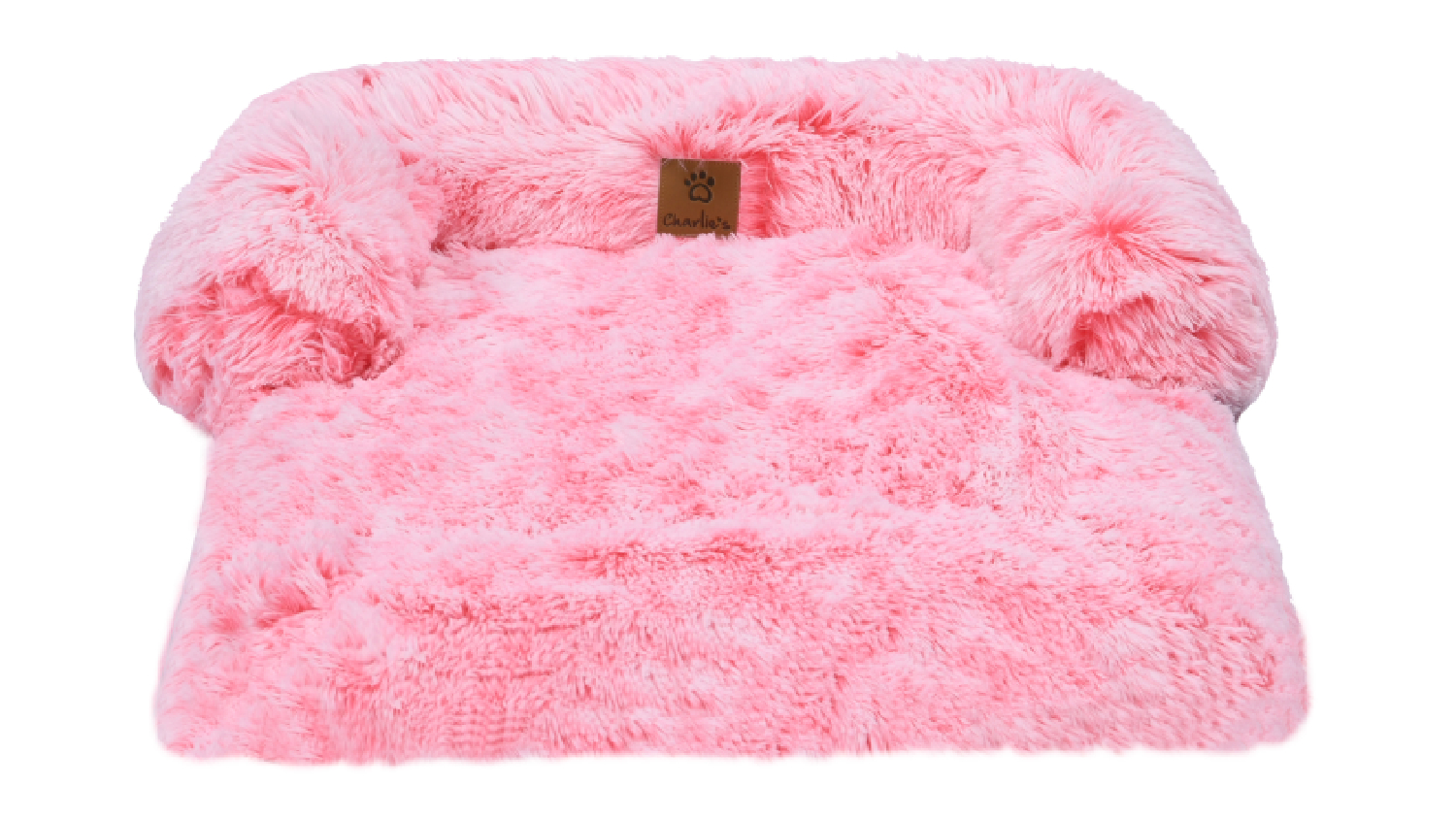 Charlie's Shaggy Faux Fur Square Pet Bed w/ Padded Bolster Small - Pink