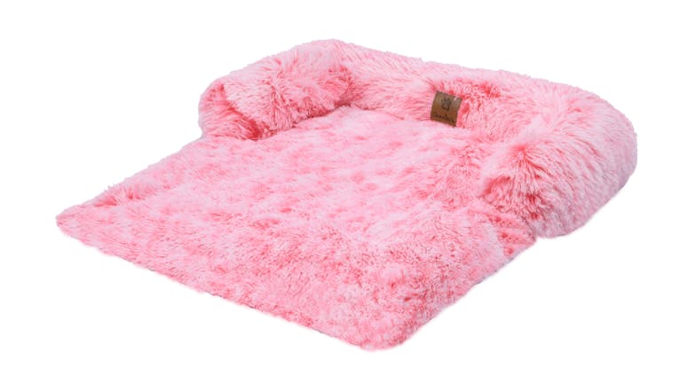 Charlie's Shaggy Faux Fur Square Pet Bed w/ Padded Bolster Small - Pink