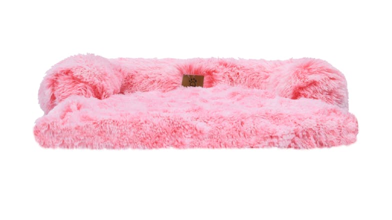 Charlie's Shaggy Faux Fur Square Pet Bed w/ Padded Bolster Small - Pink