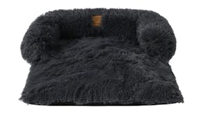 Charlie's Shaggy Faux Fur Square Pet Bed w/ Padded Bolster Small - Charcoal