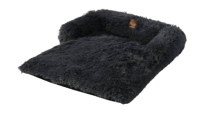 Charlie's Shaggy Faux Fur Square Pet Bed w/ Padded Bolster Small - Charcoal