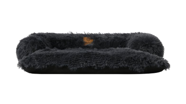 Charlie's Shaggy Faux Fur Square Pet Bed w/ Padded Bolster Small - Charcoal