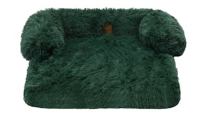 Charlie's Shaggy Faux Fur Square Pet Bed w/ Padded Bolster Small - Eden Green