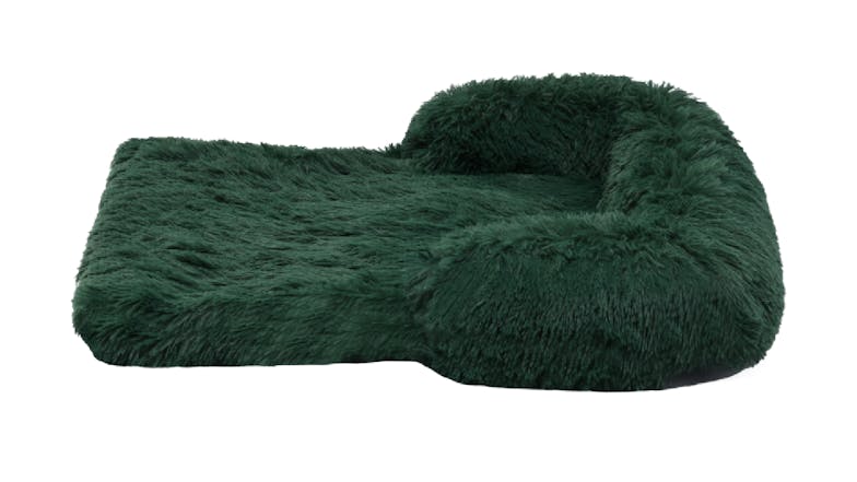 Charlie's Shaggy Faux Fur Square Pet Bed w/ Padded Bolster Small - Eden Green