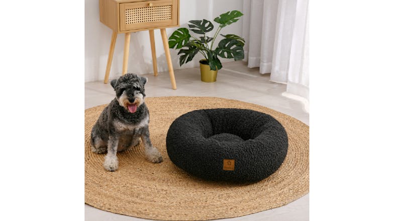 Charlie's Teddy Fleece Round Pet Bed Small - Charcoal