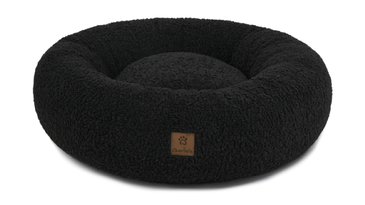 Charlie's Teddy Fleece Round Pet Bed with “Charlie’s” logo on front