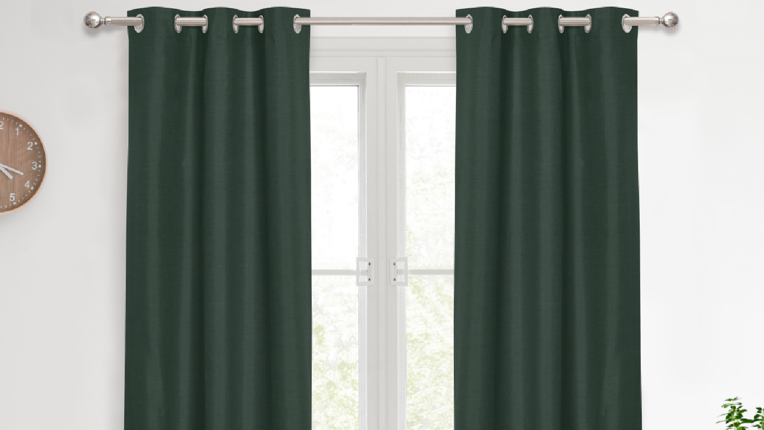 Sherwood Home Faux Linen Blackout Curtain Twin Pack 180 x 223cm - Forest Green