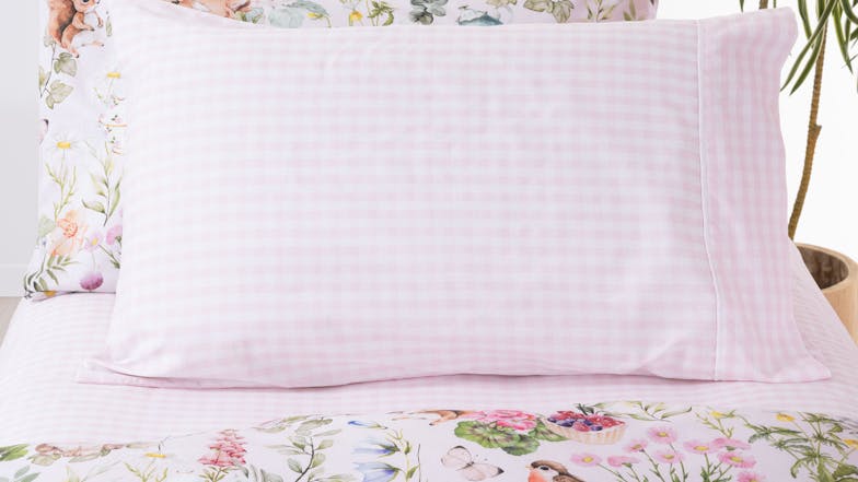 Gingham Blush Fitted Sheet Set by Squiggles