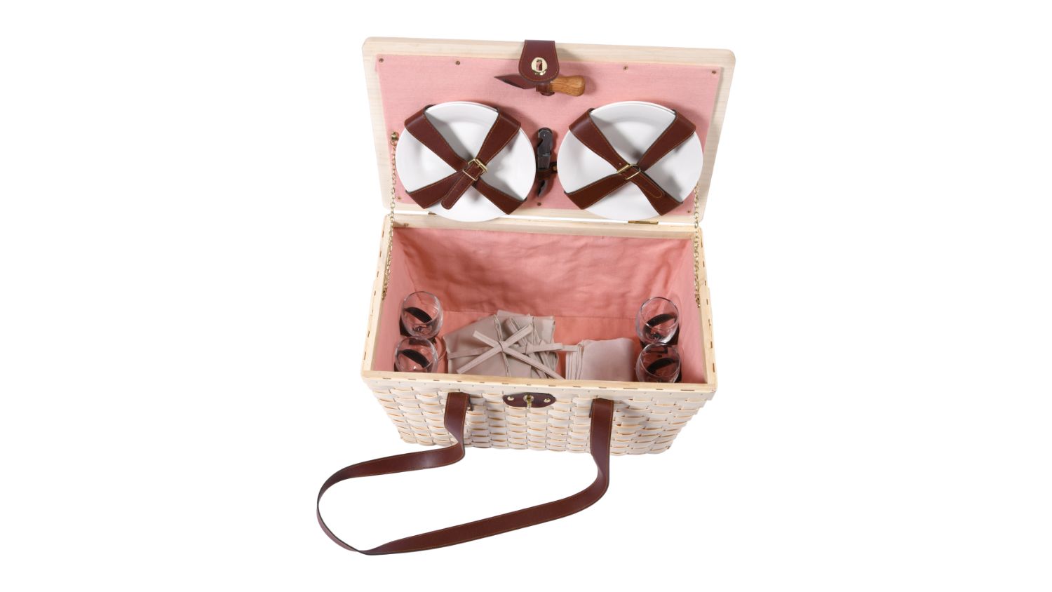 Vibes "Barossa" 4 Person Wicker Picnic Basket Set - Peach