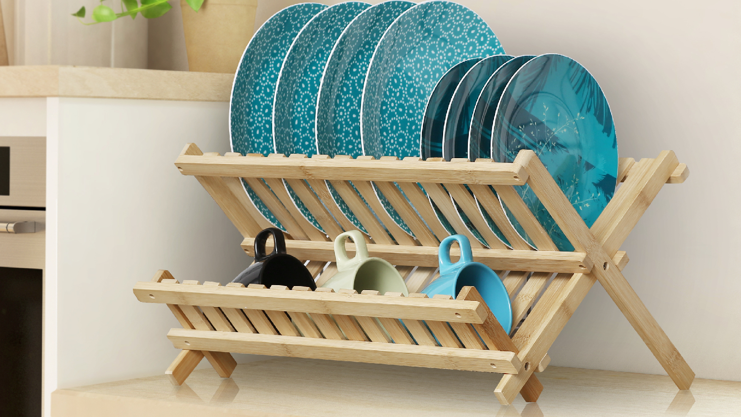 2000281	Sherwood Home Folding Dish Rack - Natural Bamboo