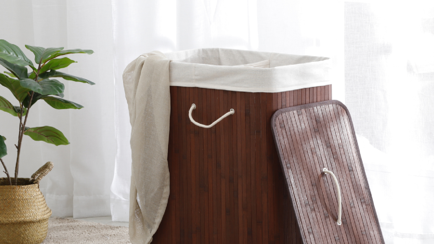 Sherwood Folding 2 Section Bamboo Laundry Hamper
