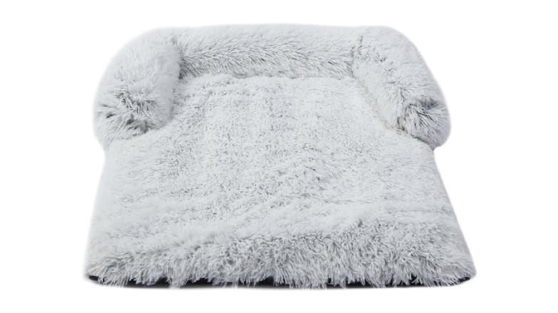 Charlie's Shaggy Faux Fur Square Pet Bed w/ Padded Bolster Large - White