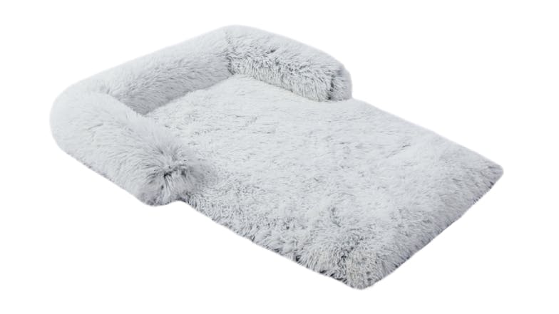 Charlie's Shaggy Faux Fur Square Pet Bed w/ Padded Bolster Large - White