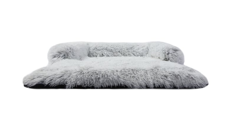 Charlie's Shaggy Faux Fur Square Pet Bed w/ Padded Bolster Large - White