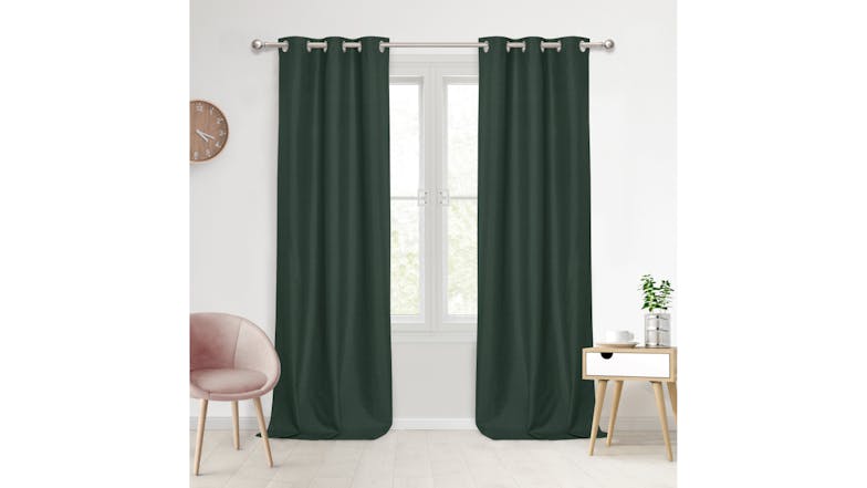 Sherwood Home Faux Linen Blackout Curtain Twin Pack 90 x 223cm - Forest Green