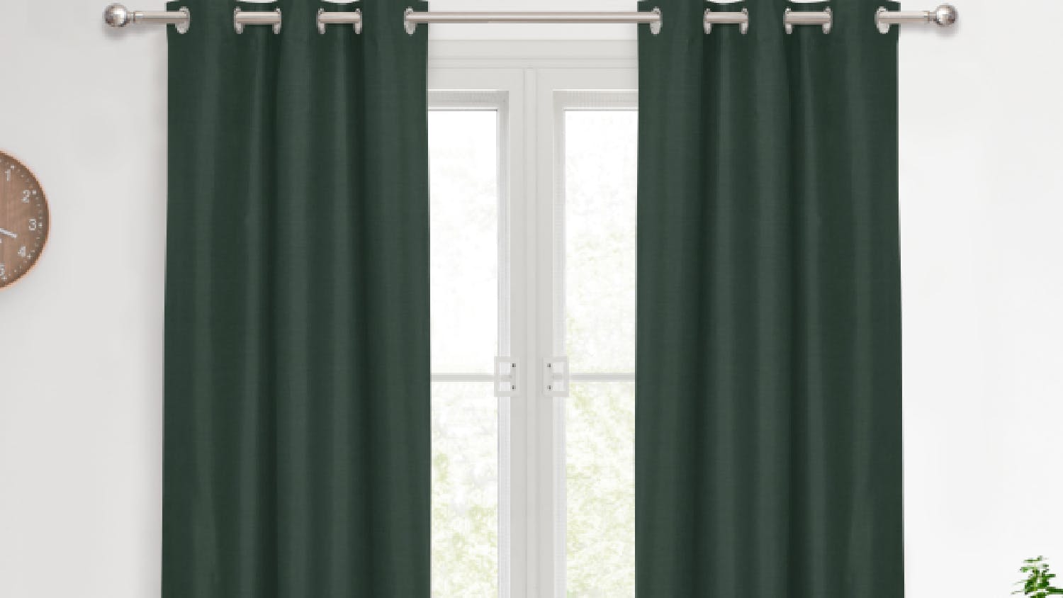 Sherwood Home Faux Linen Blackout Curtain Twin Pack 90 x 223cm - Forest Green