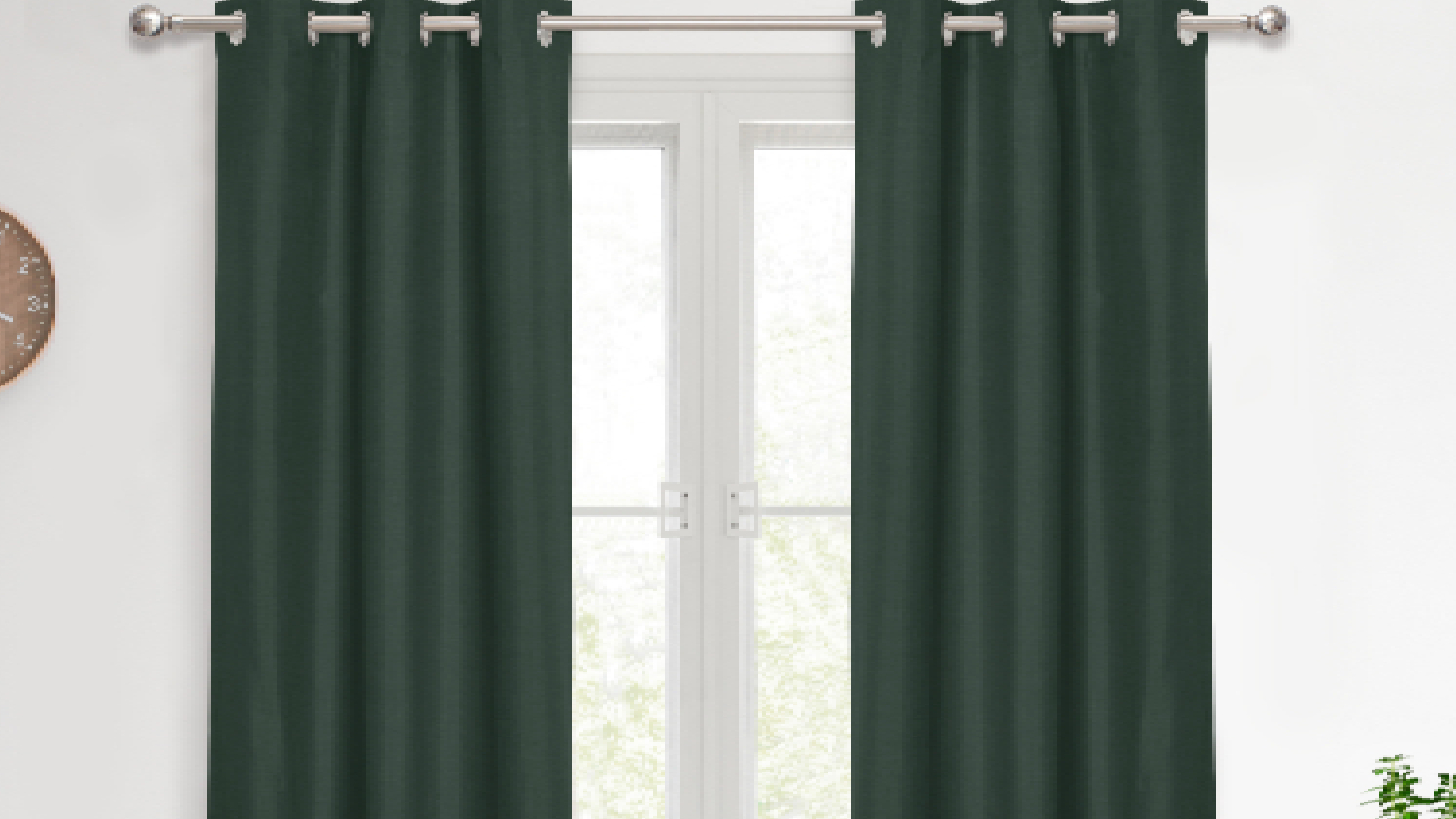 Sherwood Home Faux Linen Blackout Curtain Twin Pack 225 x 223cm - Forest Green