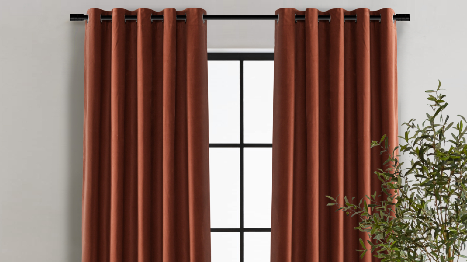 Cadence & Co. "Byron" Matte Velvet Blackout Curtain Twin Pack 180 x 223cm - Rust