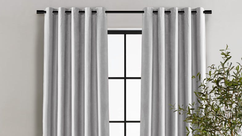 Cadence & Co. "Byron" Matte Velvet Blackout Curtain Twin Pack 225 x 223cm - Silver