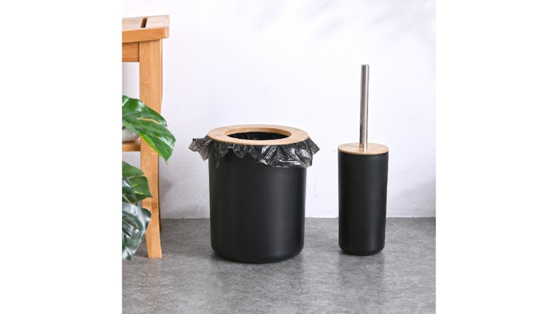 TAKARA "Takae" Bathroom Bin & Brush Set - Black