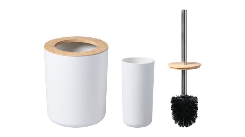 TAKARA "Takae" Bathroom Bin & Brush Set - White