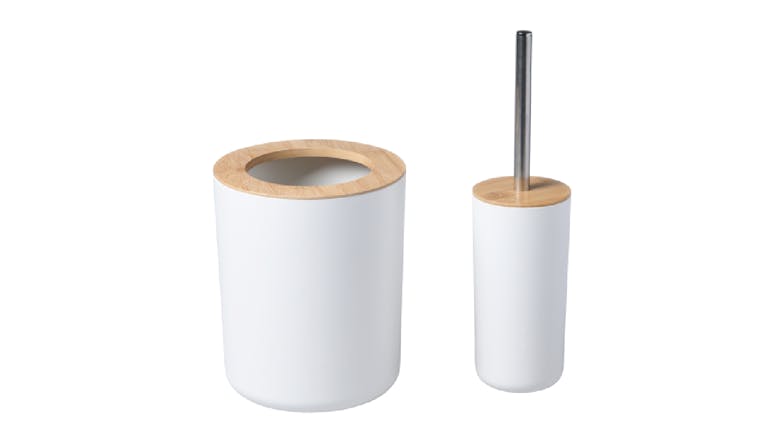 TAKARA "Takae" Bathroom Bin & Brush Set - White