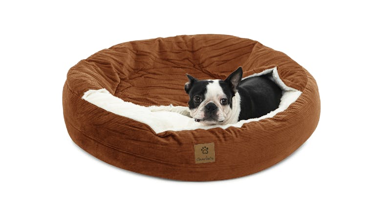 Charlie's "Snookie" Corduroy Fabric Pet Bed w/ Hood Small - Terracotta