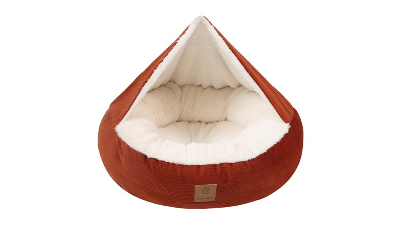 Charlie's "Snookie" Corduroy Fabric Pet Bed w/ Hood Medium - Terracotta