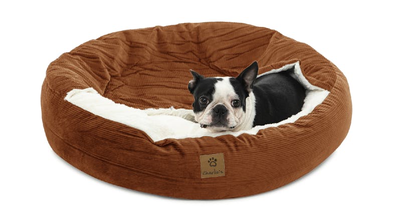 Charlie's "Snookie" Corduroy Fabric Pet Bed w/ Hood Medium - Terracotta