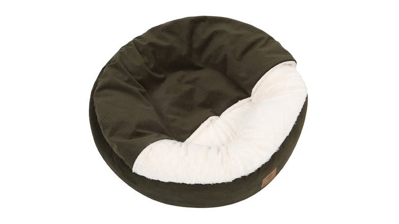 Charlie's "Snookie" Corduroy Fabric Pet Bed w/ Hood Small - Dark Olive