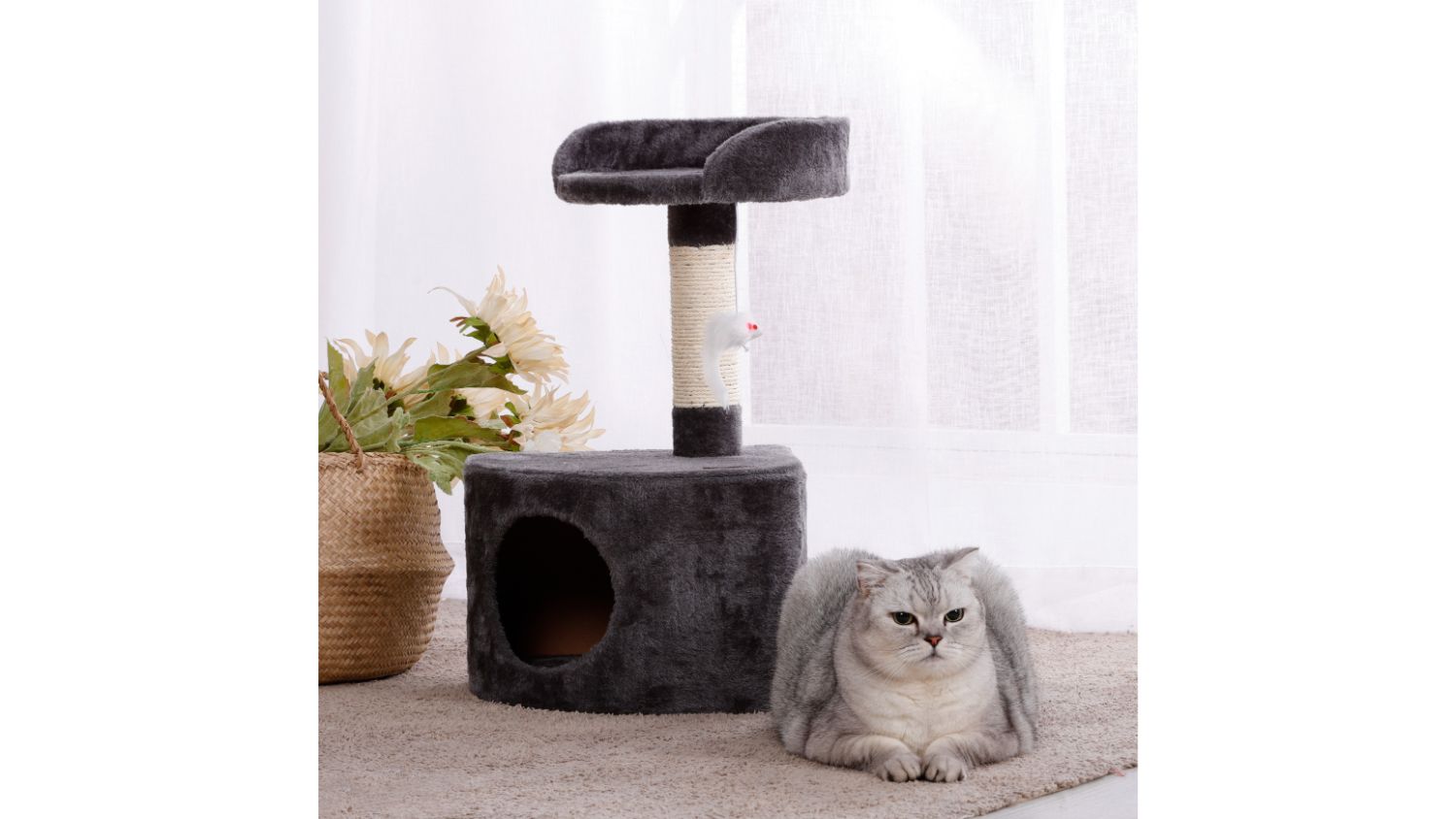 Charlie's Cat Tree w/ Cave, Toy - Grey
