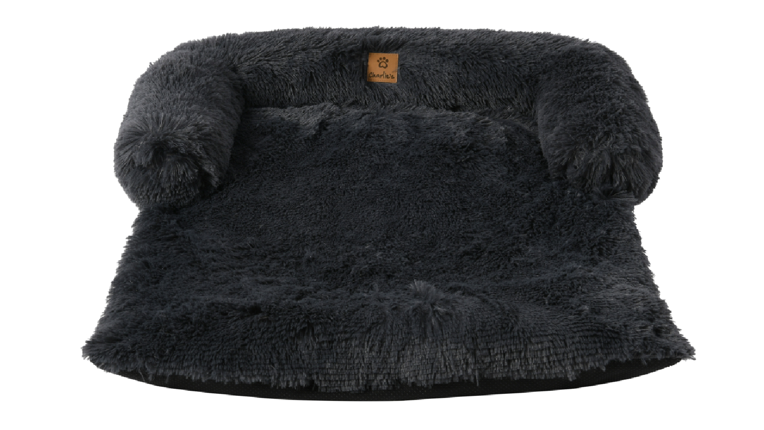 Charlie's Shaggy Faux Fur Square Pet Bed w/ Padded Bolster Large - Charcoal