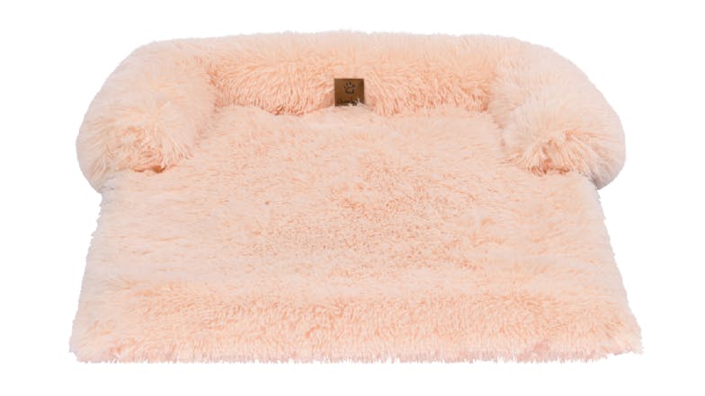 Charlie's Shaggy Faux Fur Square Pet Sofa w/ Bolsters Large - Beige