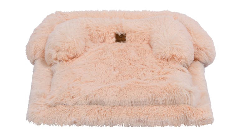 Charlie's Shaggy Faux Fur Square Pet Sofa w/ Bolsters Large - Beige