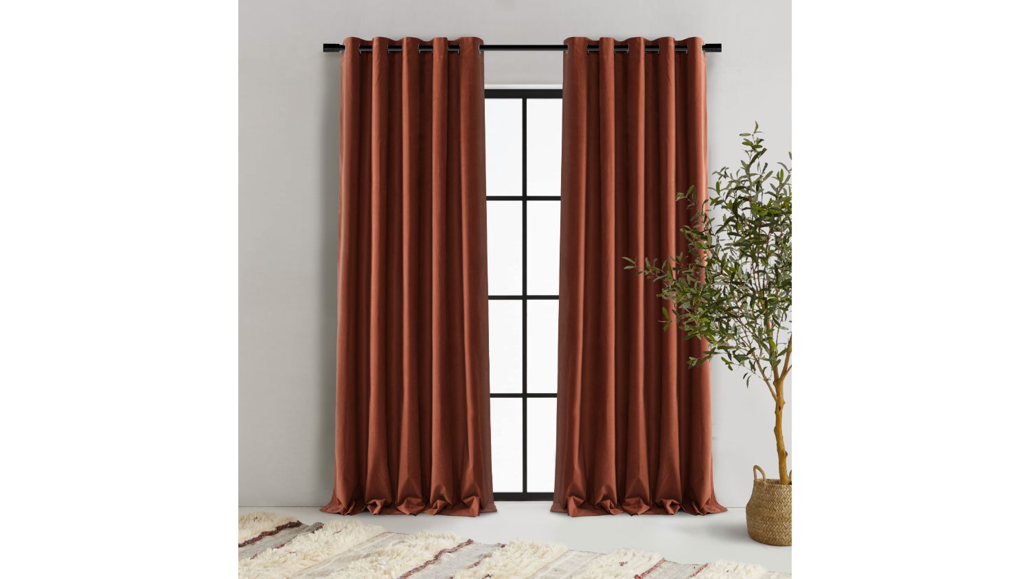 Cadence & Co. "Byron" Matte Velvet Blackout Curtain Twin Pack 90 x 223cm - Rust