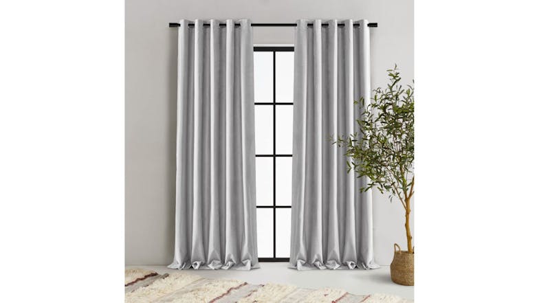 Cadence & Co. "Byron" Matte Velvet Blackout Curtain Twin Pack 135 x 223cm - Silver