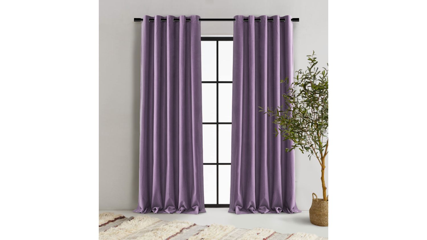 Cadence & Co. "Byron" Matte Velvet Blackout Curtain Twin Pack 135 x 223cm - Lilac