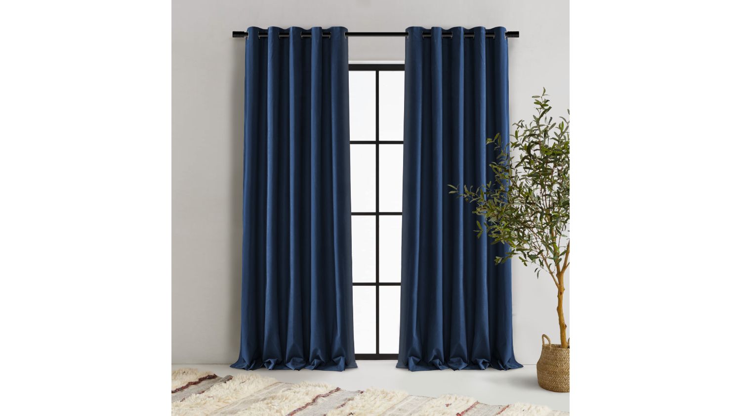 Cadence & Co. "Byron" Matte Velvet Blackout Curtain Twin Pack 225 x 223cm - Navy Blue