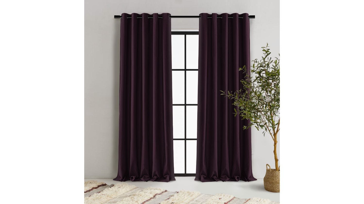 Cadence & Co. "Byron" Matte Velvet Blackout Curtain Twin Pack 90 x 223cm - Aubergine