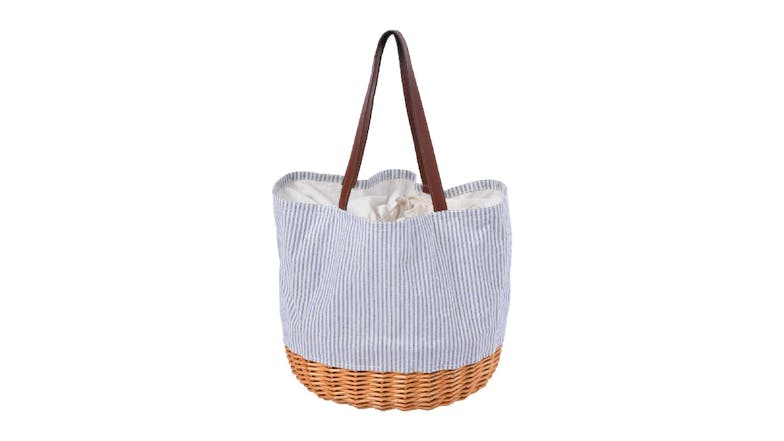 Vibes "Barossa" 2 Person Wicker/Canvas Picnic Tote Bag Set - Blue/White