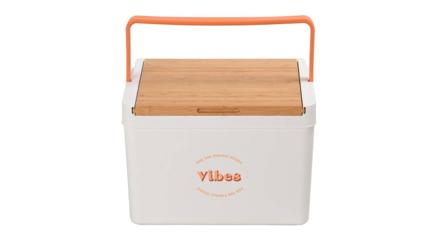 Vibes Portable Cooler Box w/ Bamboo Lid - White/Peach