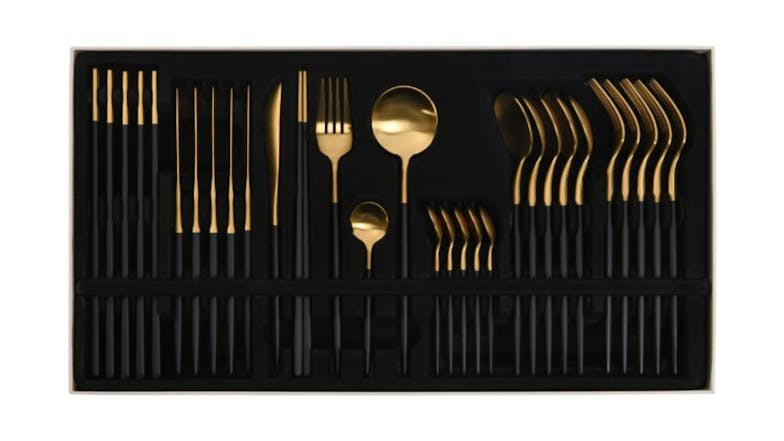 Cadence & Co. "Hemmingway" Cutlery Set 30pcs. - Matte Black/Gold