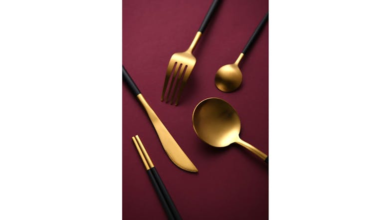 Cadence & Co. "Hemmingway" Cutlery Set 30pcs. - Matte Black/Gold