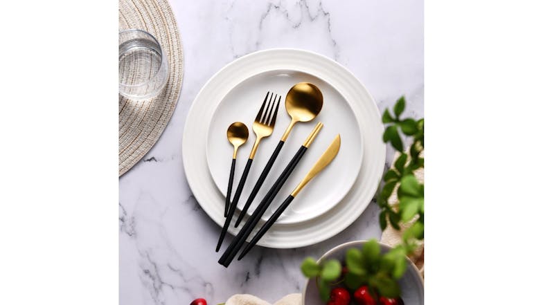 Cadence & Co. "Hemmingway" Cutlery Set 30pcs. - Matte Black/Gold