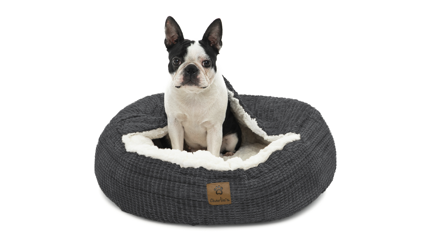 Charlie's "Snookie" Corncob Fabric Pet Bed with Hood Medium - Charcoal